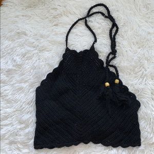 Kendall & Kylie crochet black halter